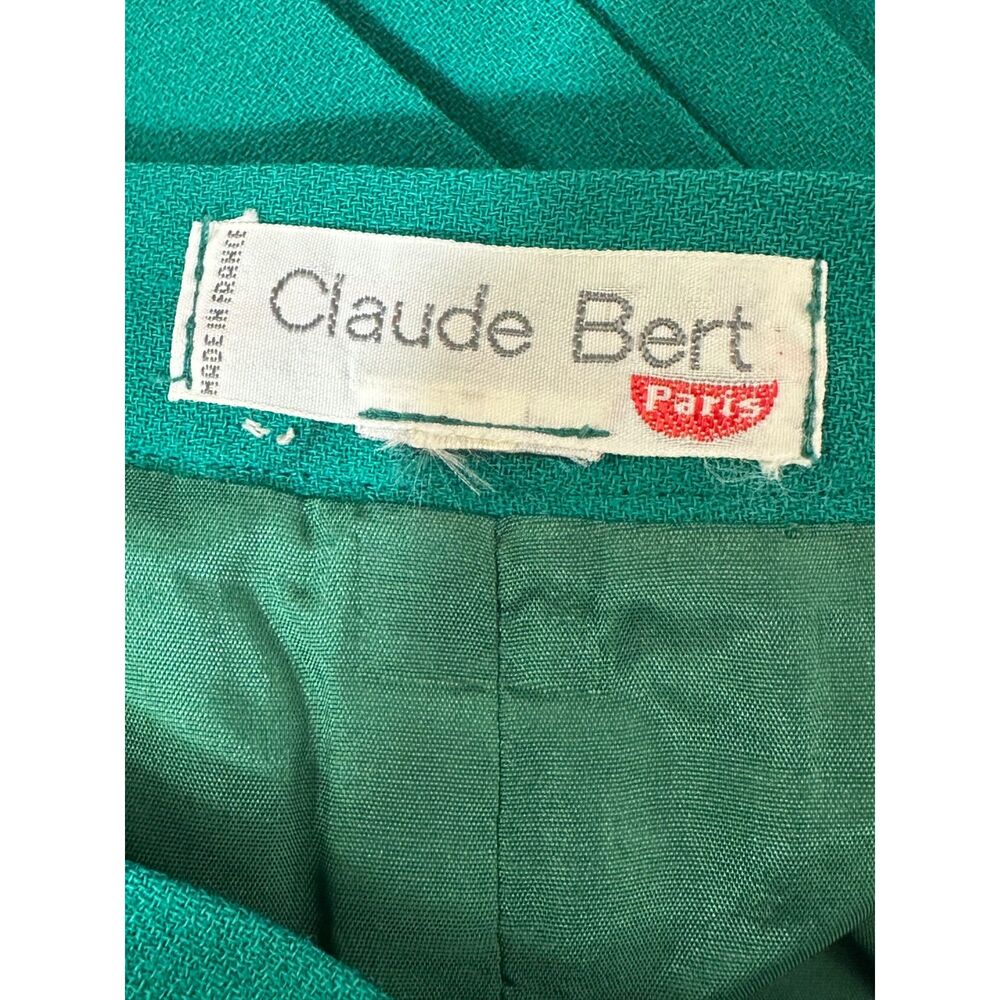 Claude Bert Vintage Green Fully Lined Pencil Skirt Size S Asymmetrical Pleats - Picture 2 of 5